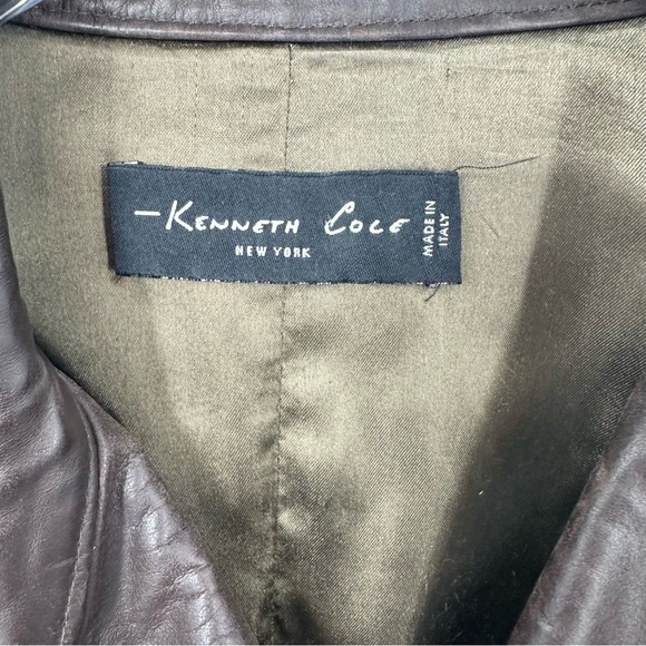 Kenneth Cole New York Midi Trench Coat Womens 42 6 Brown Belted Collar - Picture 5 of 10